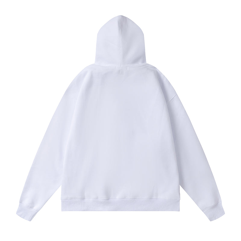 AMI Solid Color Striped Drawstring Hoodie White