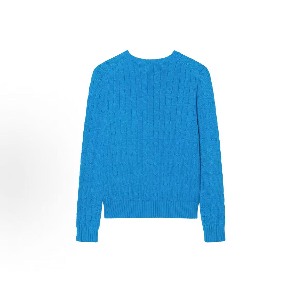 Ralph Lauren Small Horse Logo Embroidered Cotton Roundneck Long Sleeve Pullover Sweater Knit Shirt Standard Fit Women's Ice Blue