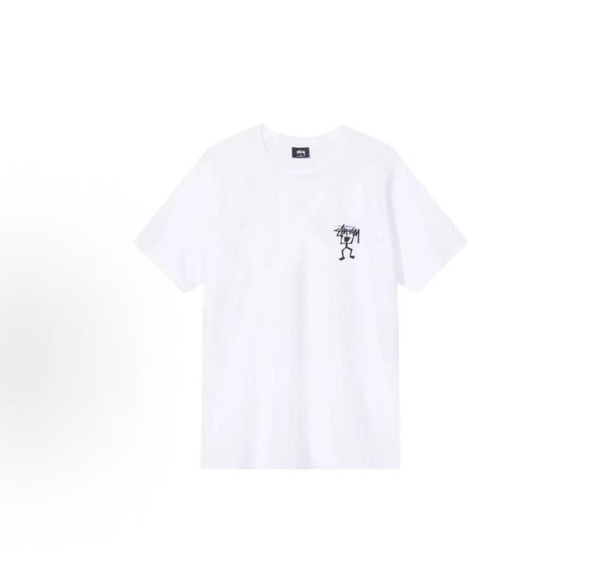 Stussy SS23 Warrior Man T-Shirt - Letterprint Round-neck Short-sleeved American Retro T-shirt for Men - White