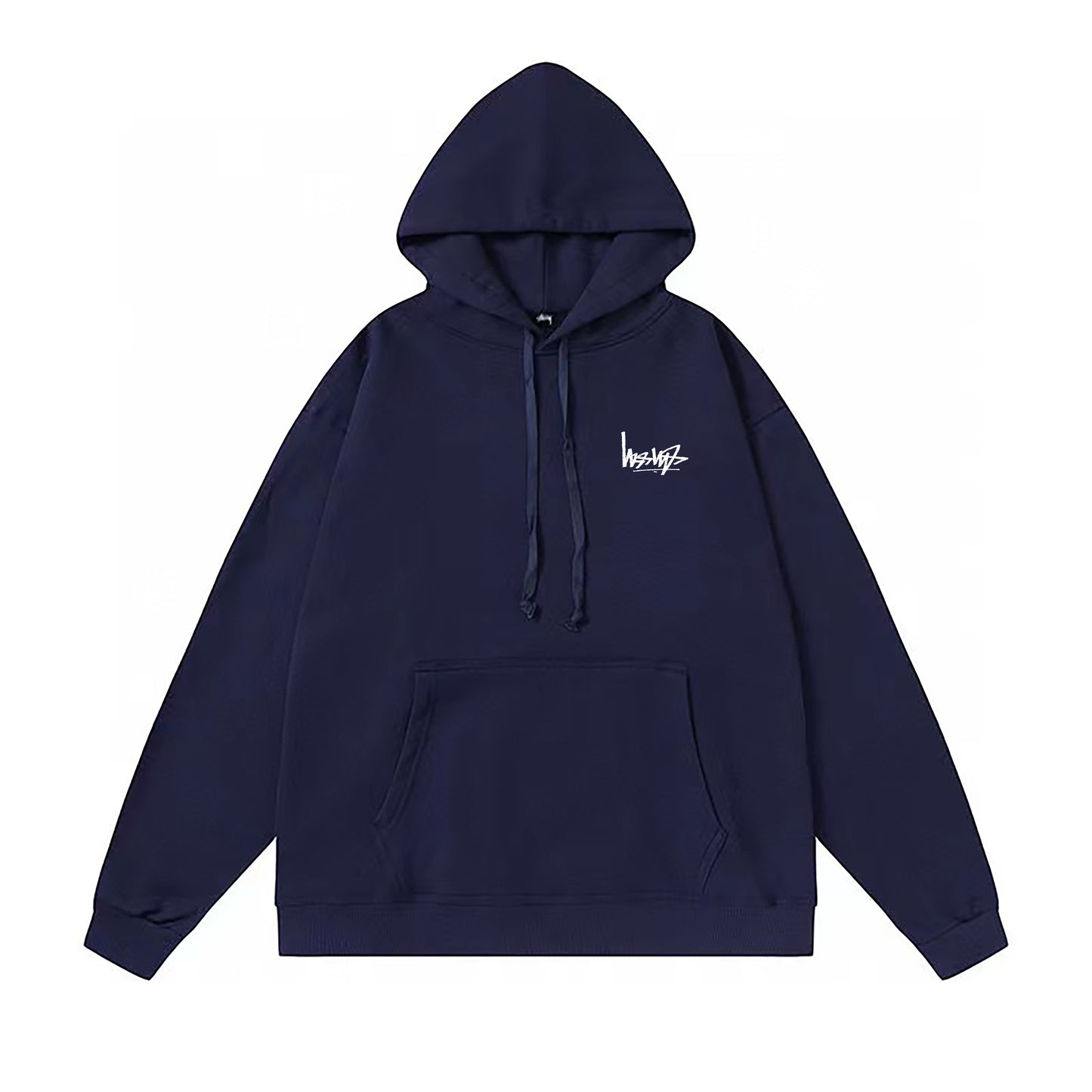 STUSSY REVERSE LOGO PRINT HOODIE NAVY