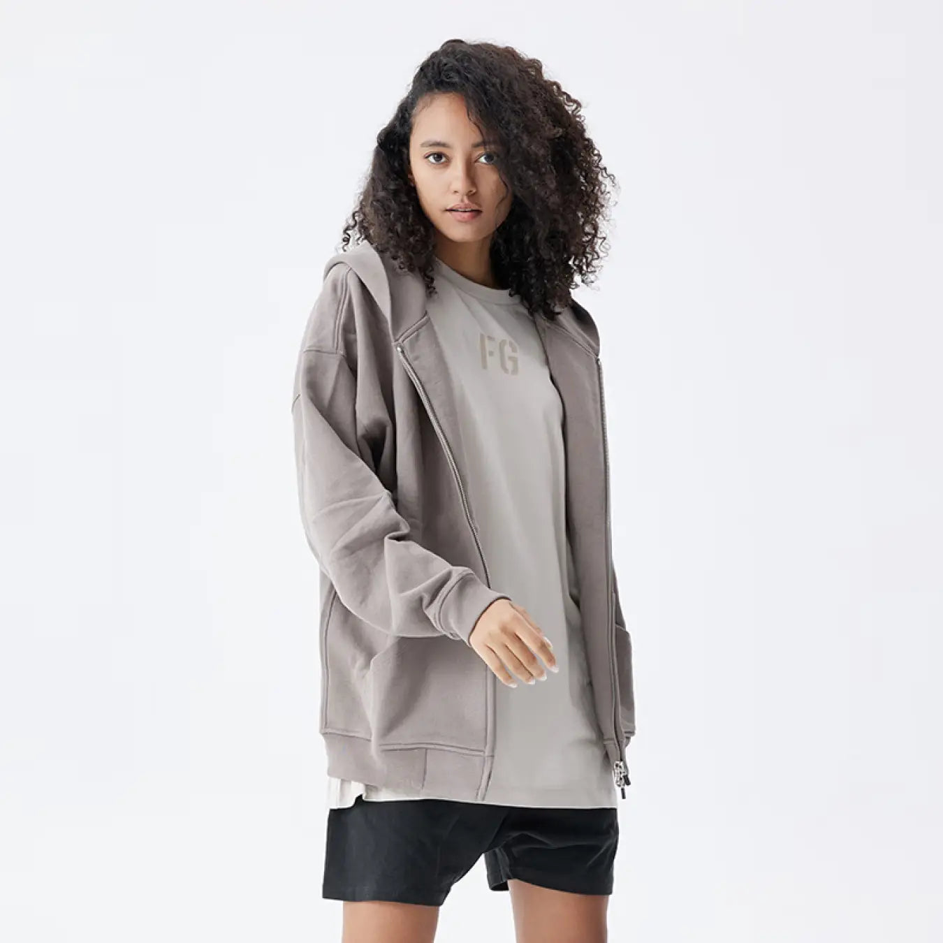FOG FEAR OF GOD zipper cardigan jacket casual hooded sweatshirt earth gray