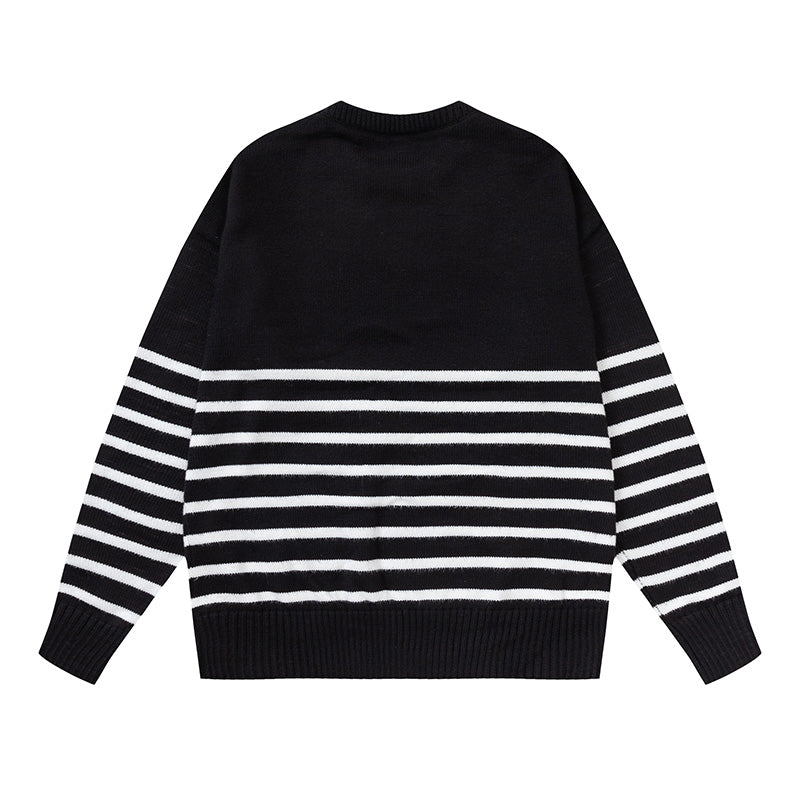 AMI Logo Stripe Print Crewneck Hoodie Black