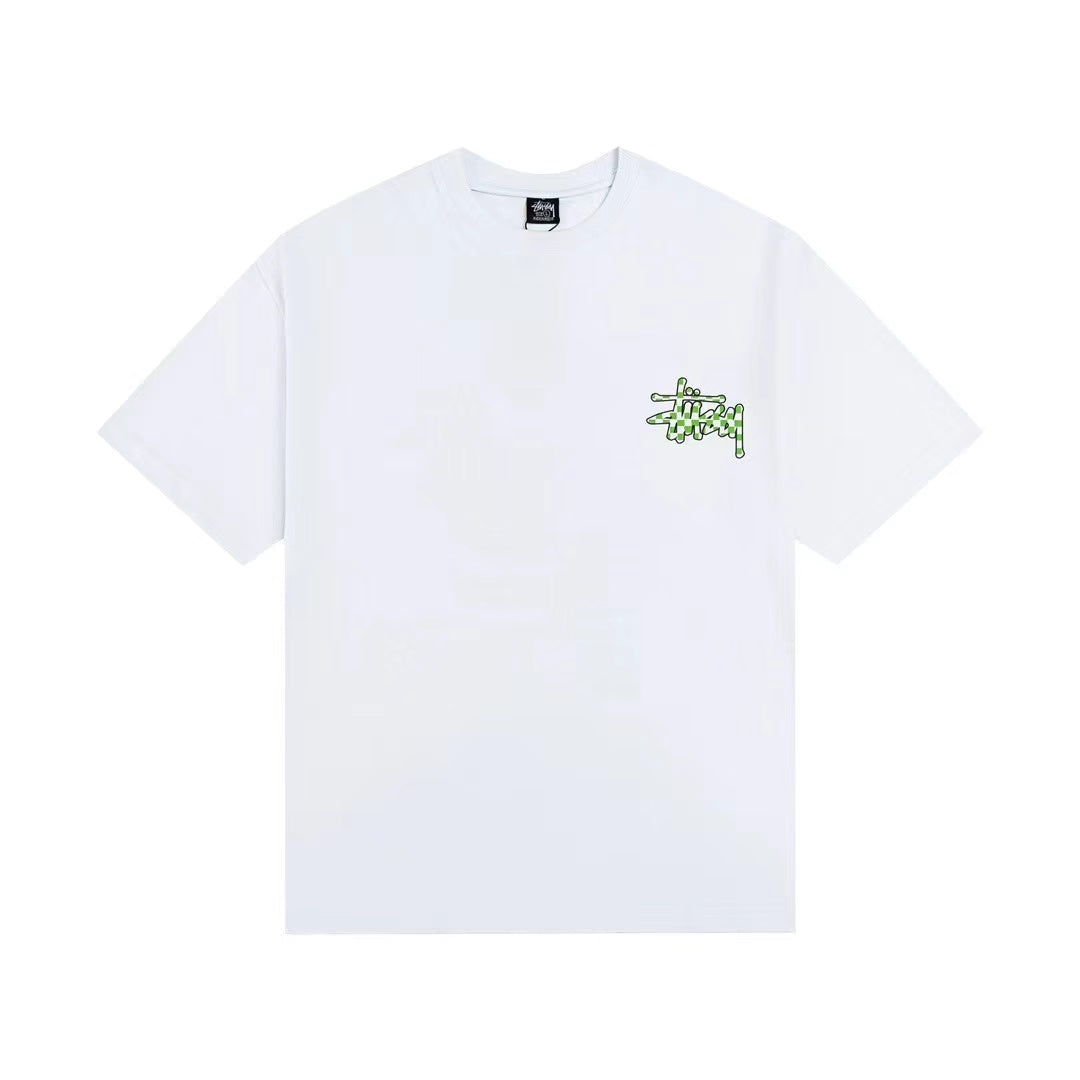STUSSY PLAID LOGO TEE WHITE