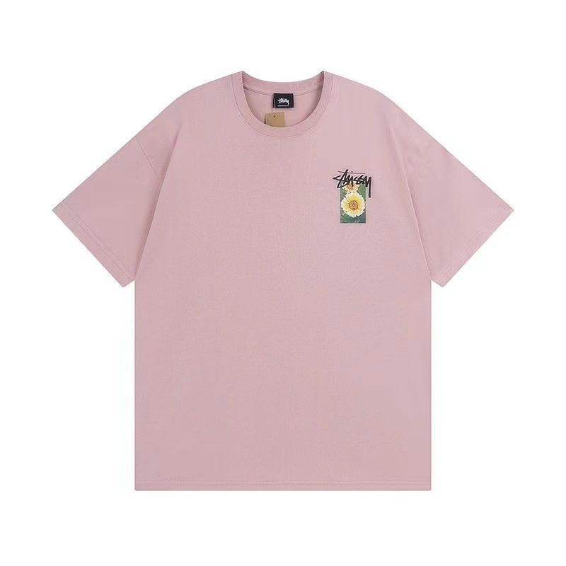STUSSY Flower Grid Pigment Dyed Tee In Pink