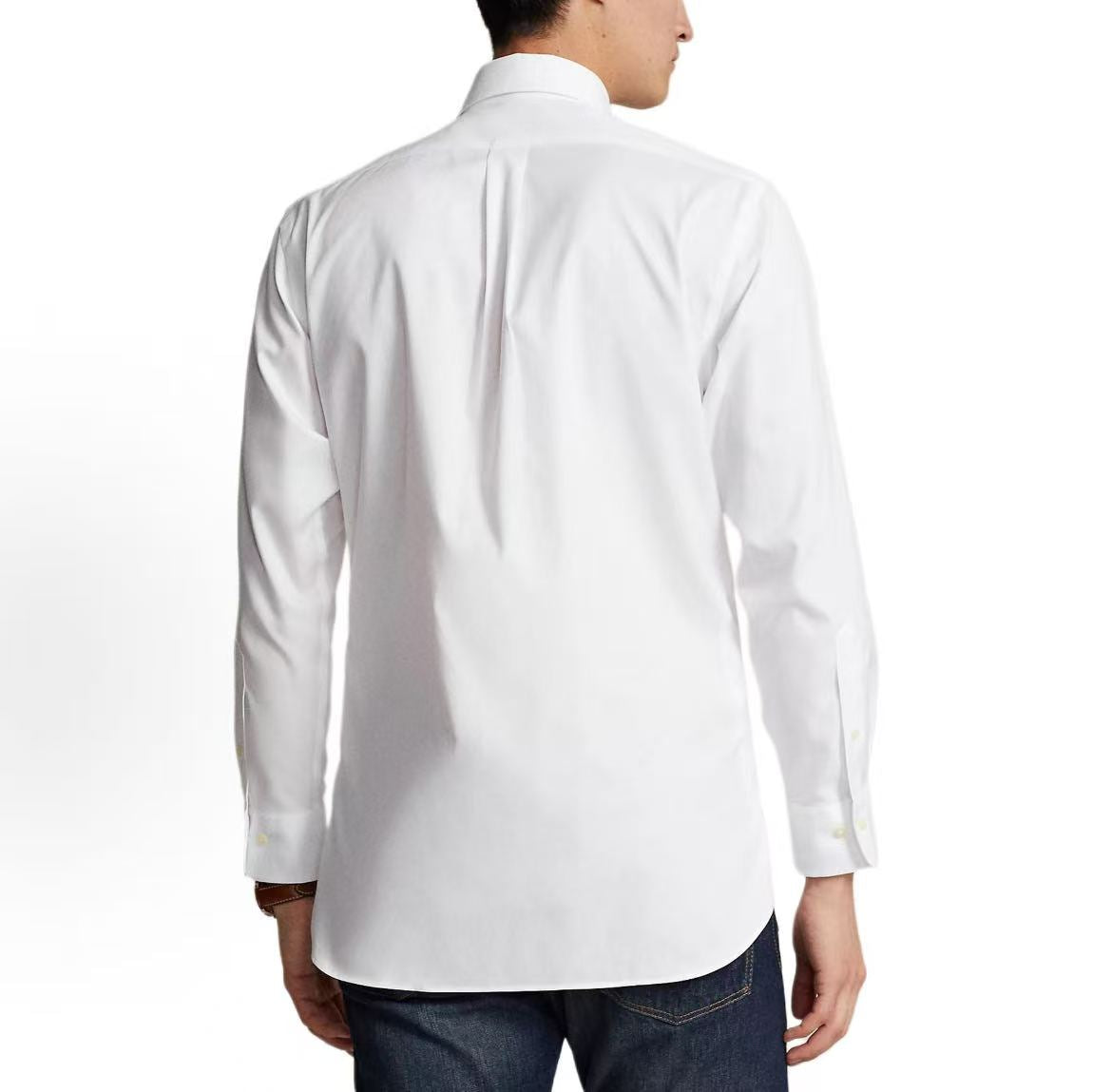 Ralph Lauren Solid-color Logo Patched Collar Button-Up Loose-Fitting Long-Sleeved Shirt Classic Style Men's White