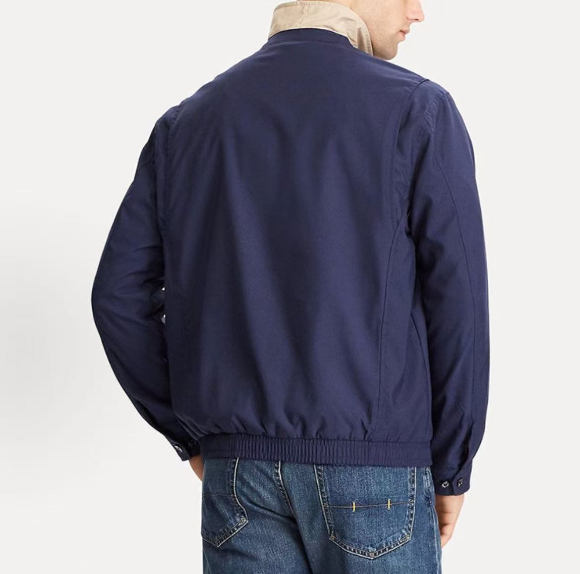 Ralph Lauren SS21 Solid-color Logo Embroidered Collar Zippered Long-Sleeved Jacket Coat - Standard Fit - Men's - Navy Blue