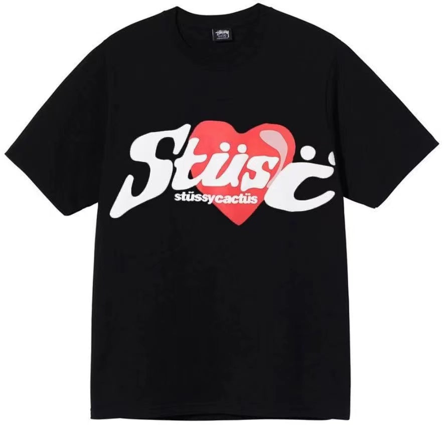 STUSSY HEART PRINT TEE BLACK