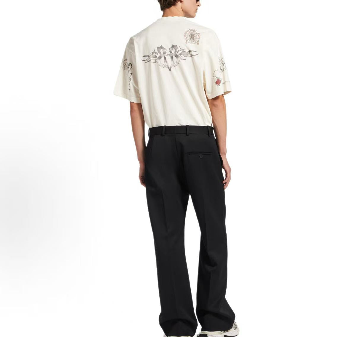 Balenciaga SS26 Tattoo Pattern Quick-Dry Knit Fabric Weathered Detail Round Neck T-Shirt Regular Fit Men's Style