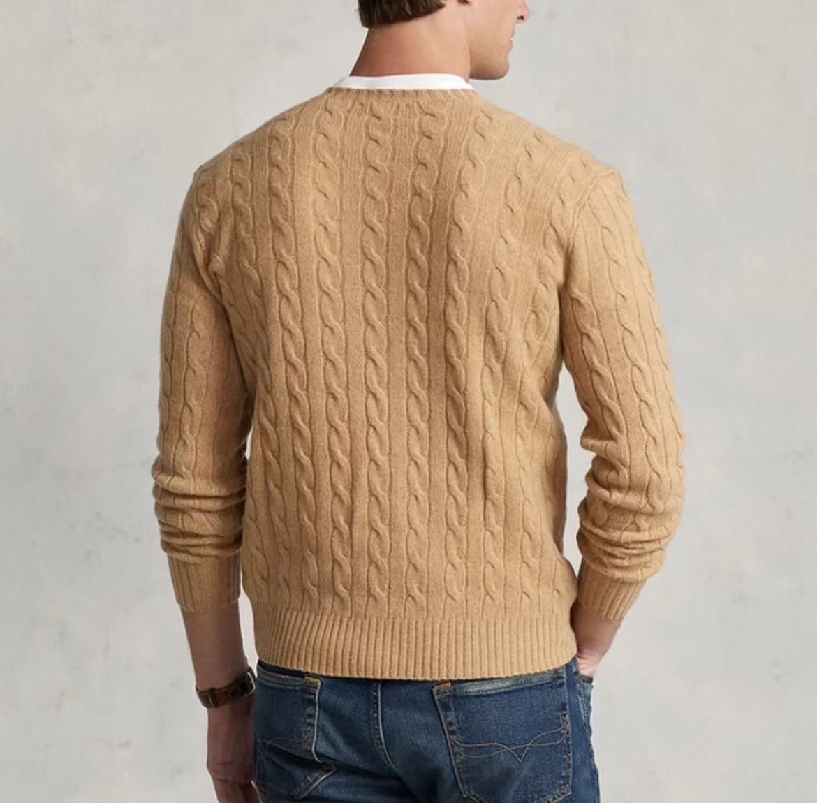 Ralph Lauren FW22 Solid Twisted Knitted Sweater for Men in Brown