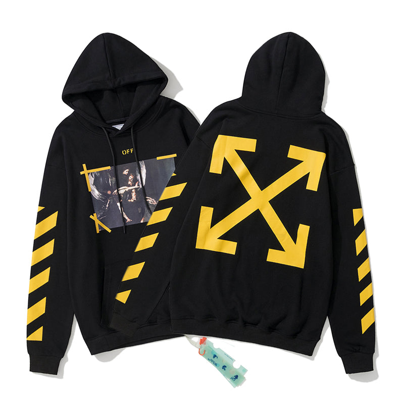 Off-White kewis doodle arrow print hooded sweater black/yellow