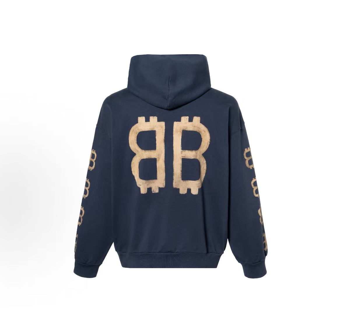 Balenciaga FW24 Logo letter print hooded pullover long-sleeved sweater in regular fit, same style for both men and women, in blue color.