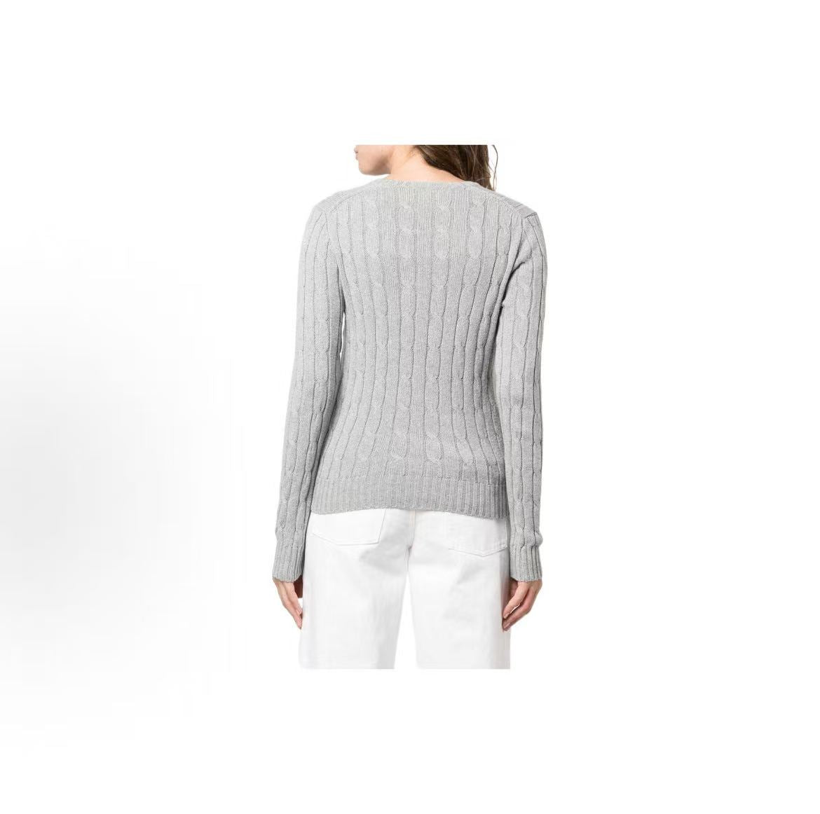 Ralph Lauren FW22 Solid-color V-neck Pullover Casual Long-Sleeve Sweater for Women in Gray