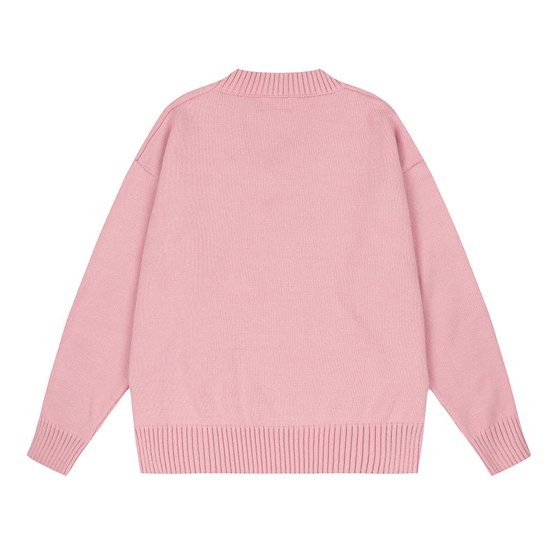 AMI Big Logo V Neck Sweater Pink