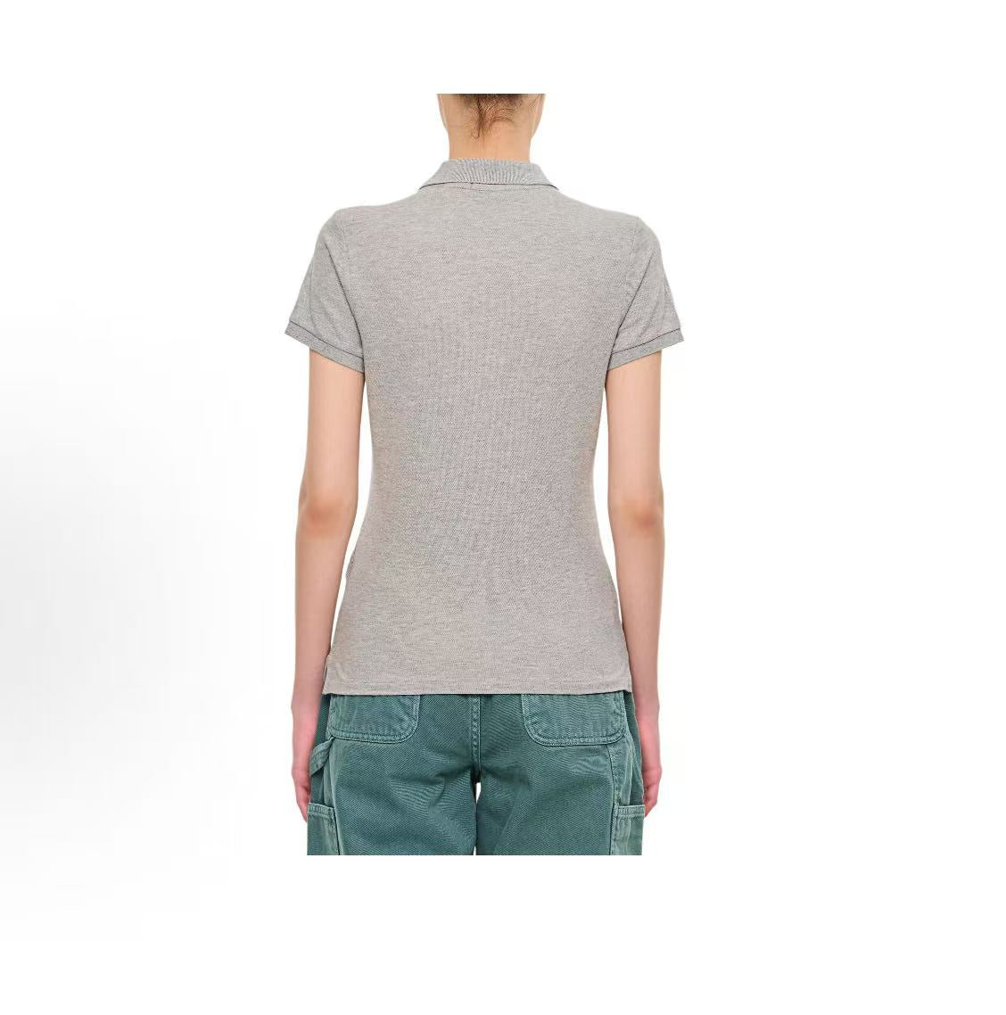 Ralph Lauren SS25 Solid Single-breasted Pointed Collar Short-Sleeved Shirt for Women in Light Gray