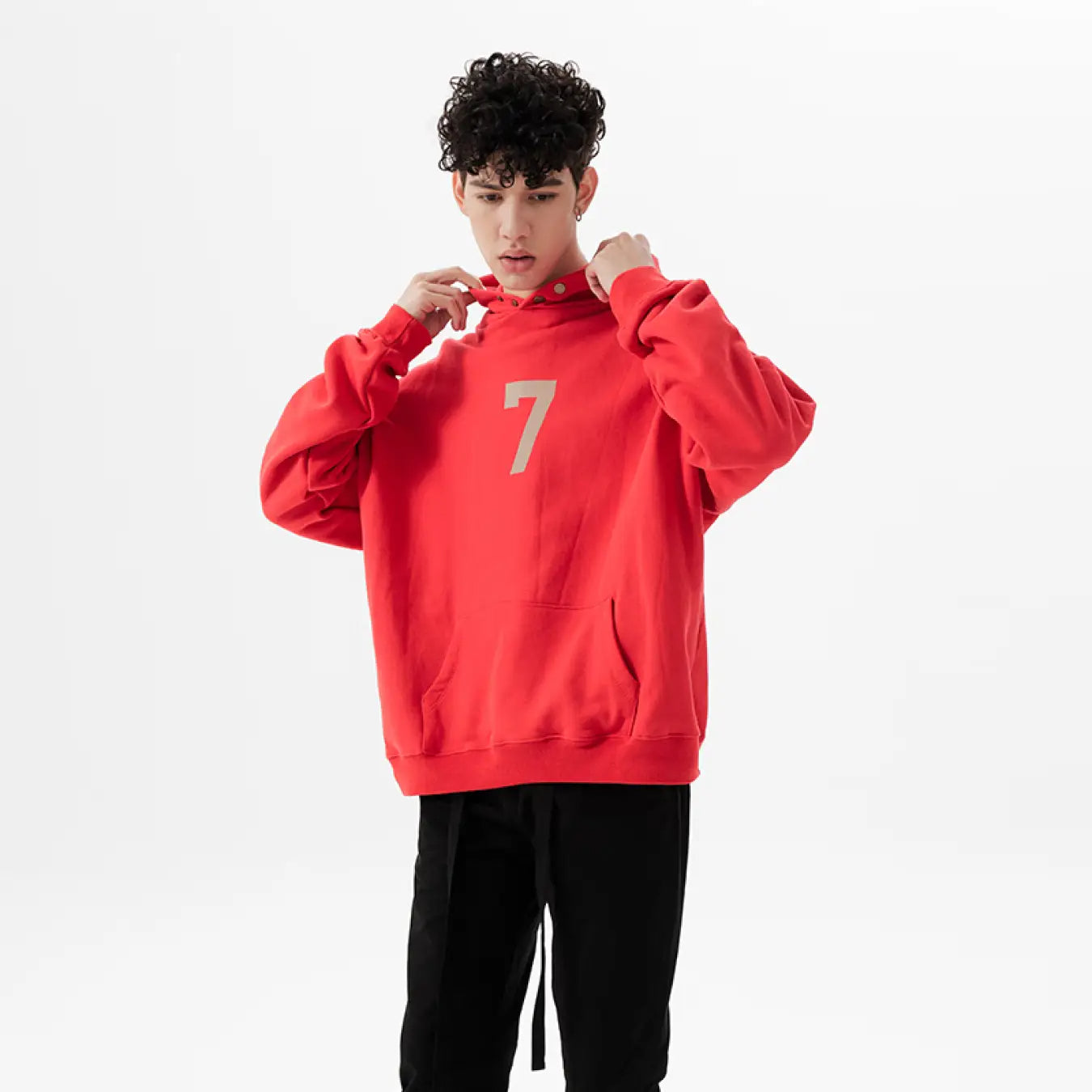FOG FEAR OF GOD Season 7 main line 7-character flocking hoodie casual loose sweatshirt red