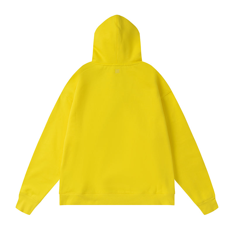 AMI Solid Color Striped Drawstring Hoodie Yellow
