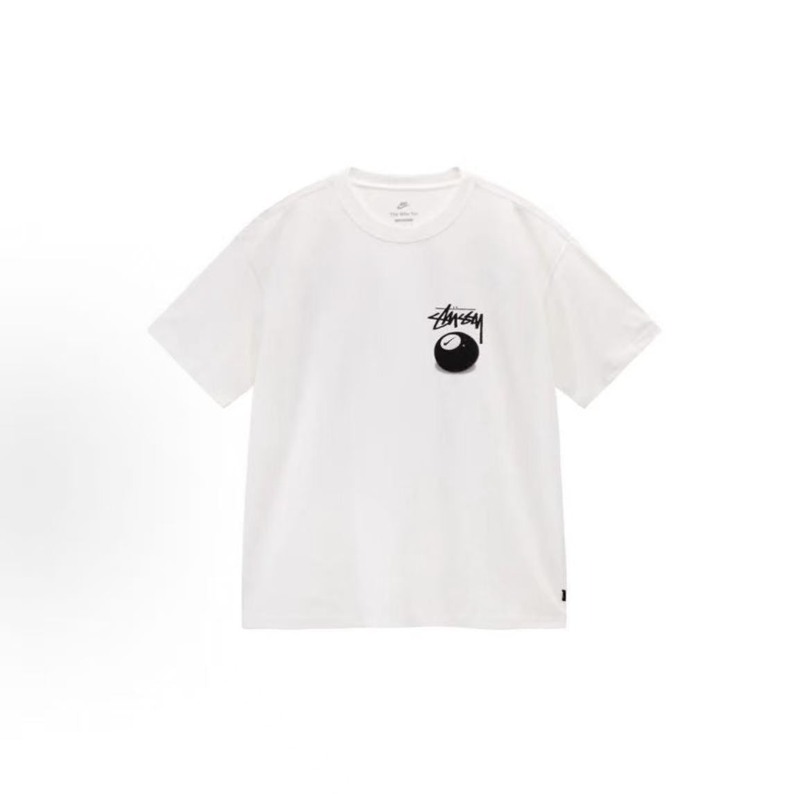 Nike x Stussy Fall/Winter 2022 Collaboration Collection - Lettered Black Billiard Print Sports Short-Sleeved T-Shirt - US Version - Same Style for Both Men and Women - White