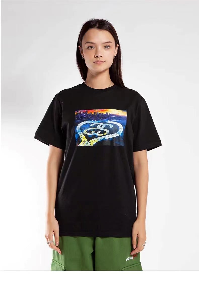 STUSSY HIGHWAY PRINT TEE BLACK
