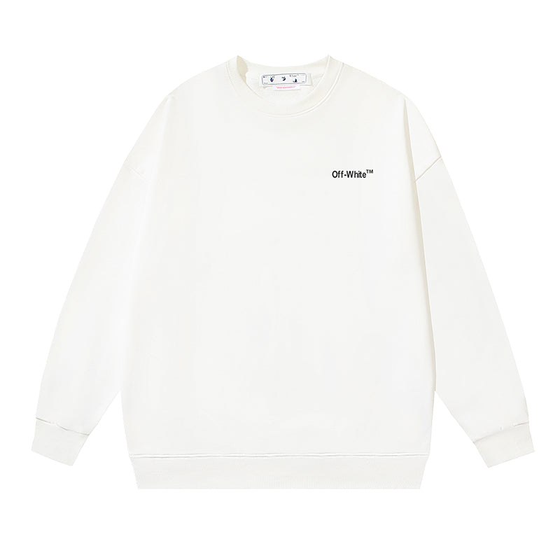 OFF WHITE MOON ARROW CREW NECK HOODIE WHITE