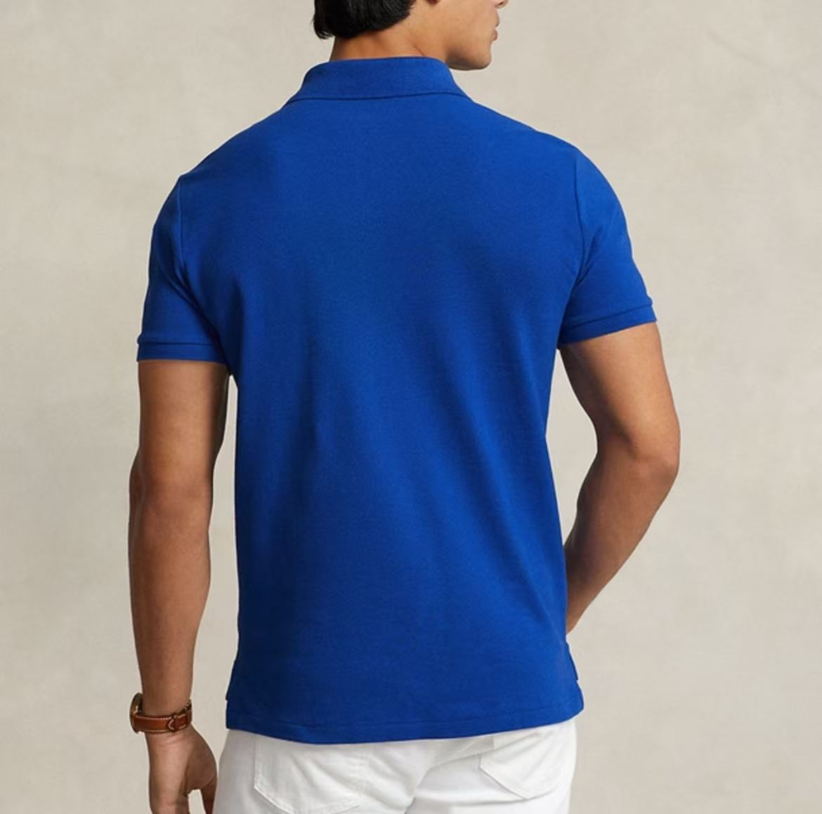 Ralph Lauren SS24 Solid Color Small Spikes Embroidered Buttoned Slim-Fitting Short-Sleeved Polo Shirt for Men, Navy Blue