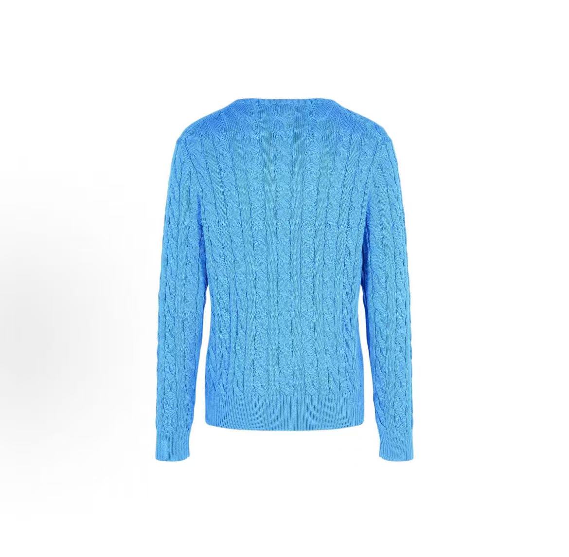Ralph Lauren Petite Spurs Embroidered Solid Twill Roundneck Pullover Long Sleeve Knit Shirt for Men - Blue