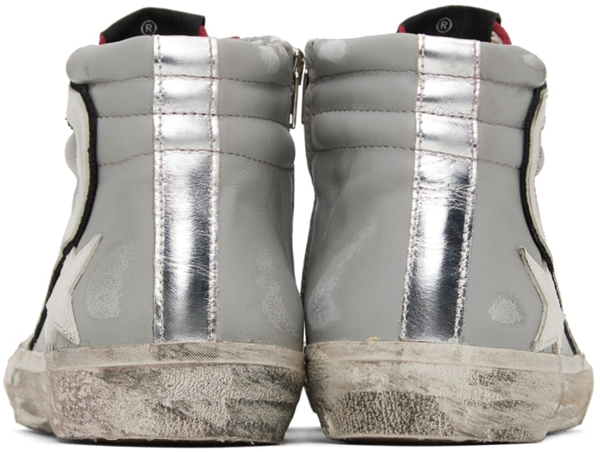 GOLDEN GOOSE حذاء سنيكرز Slide عالي الرقبة باللونين الرمادي والأحمر