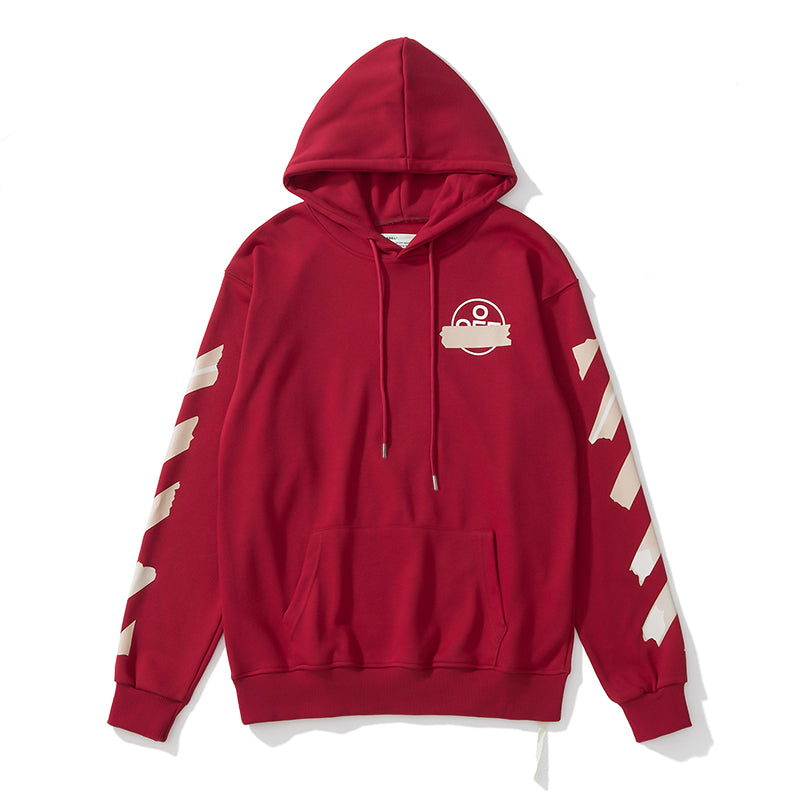 Off-White arrow zebra crossing print hooded sweater red