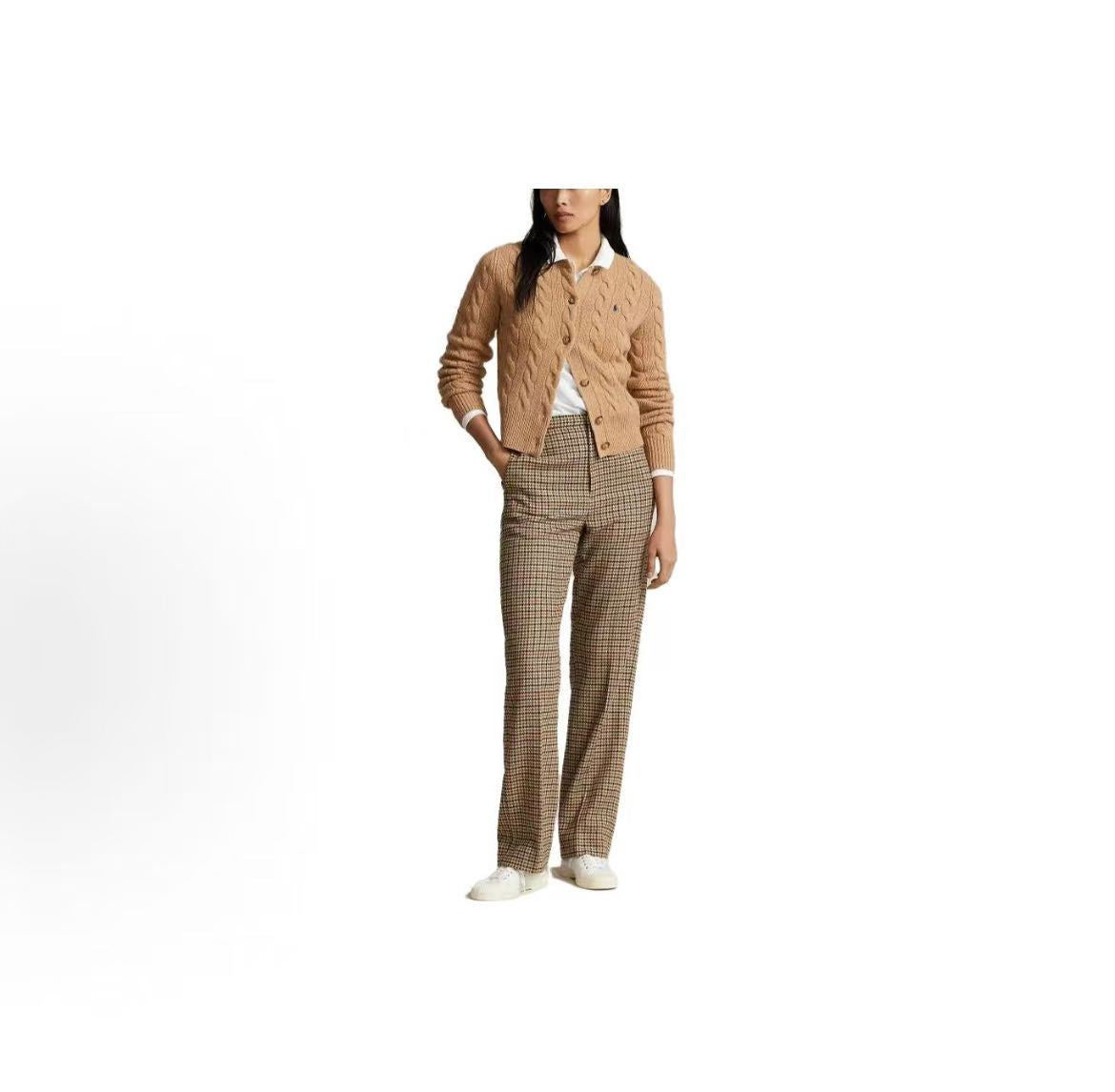 Ralph Lauren Cable-Knit Wool-Cashmere Cardigan - Solid Striped Single-Button Knit Dress Shirt - Standard Fit - Women's - Camel Color