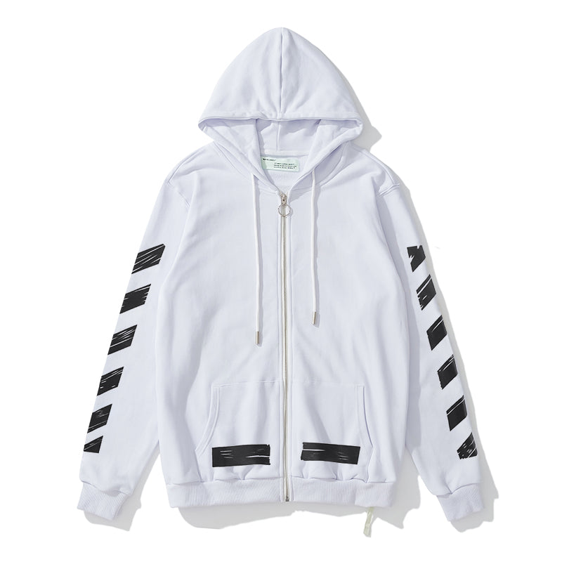Off-White arrow doodle print zipper hooded cardigan sweatshirt white