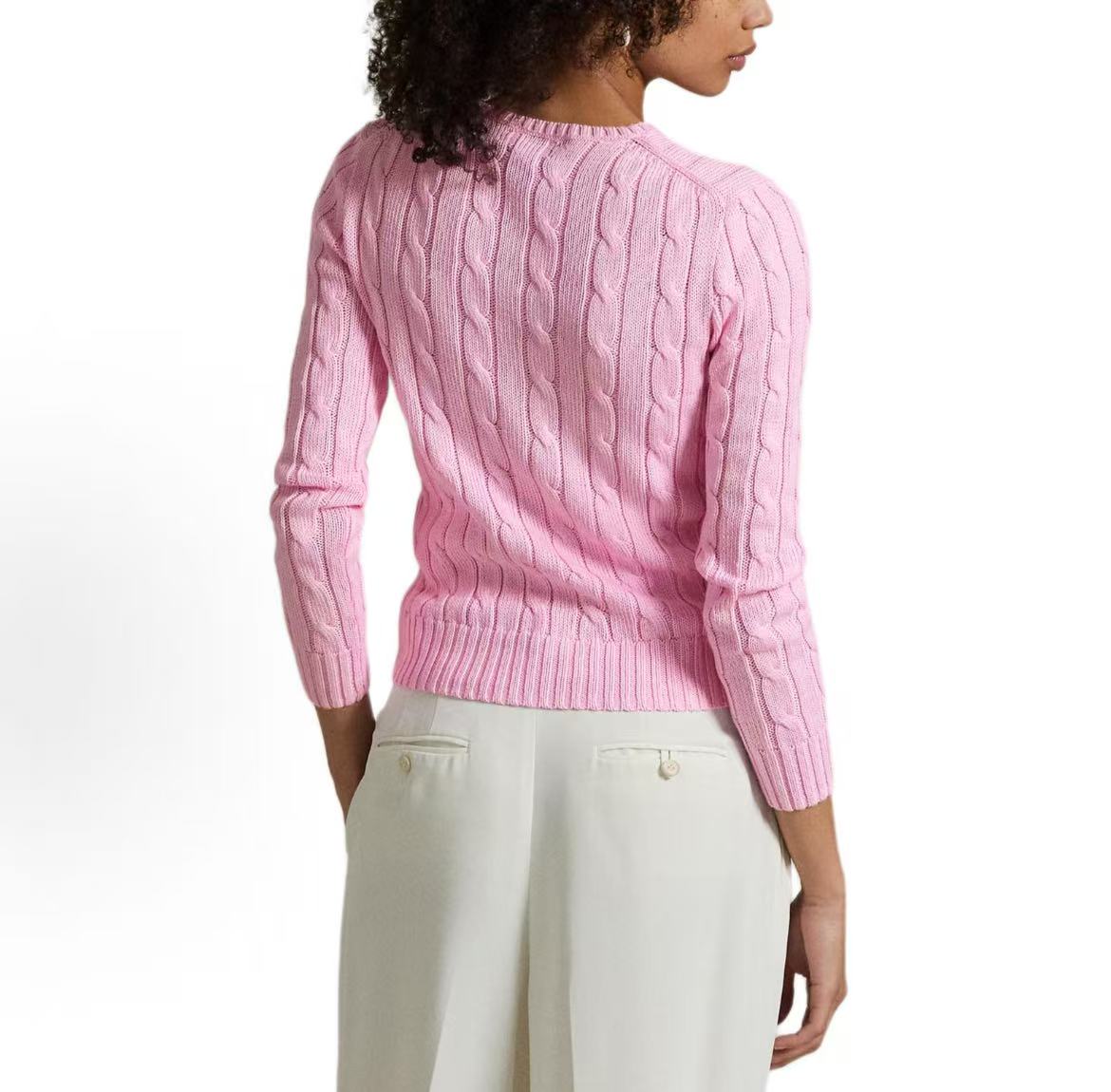 Ralph Lauren Solid Striped Cotton Roundneck Long Sleeve Pullover Sweater - Knitted Shirt - Fitted Style - Women's - Caramel Pink