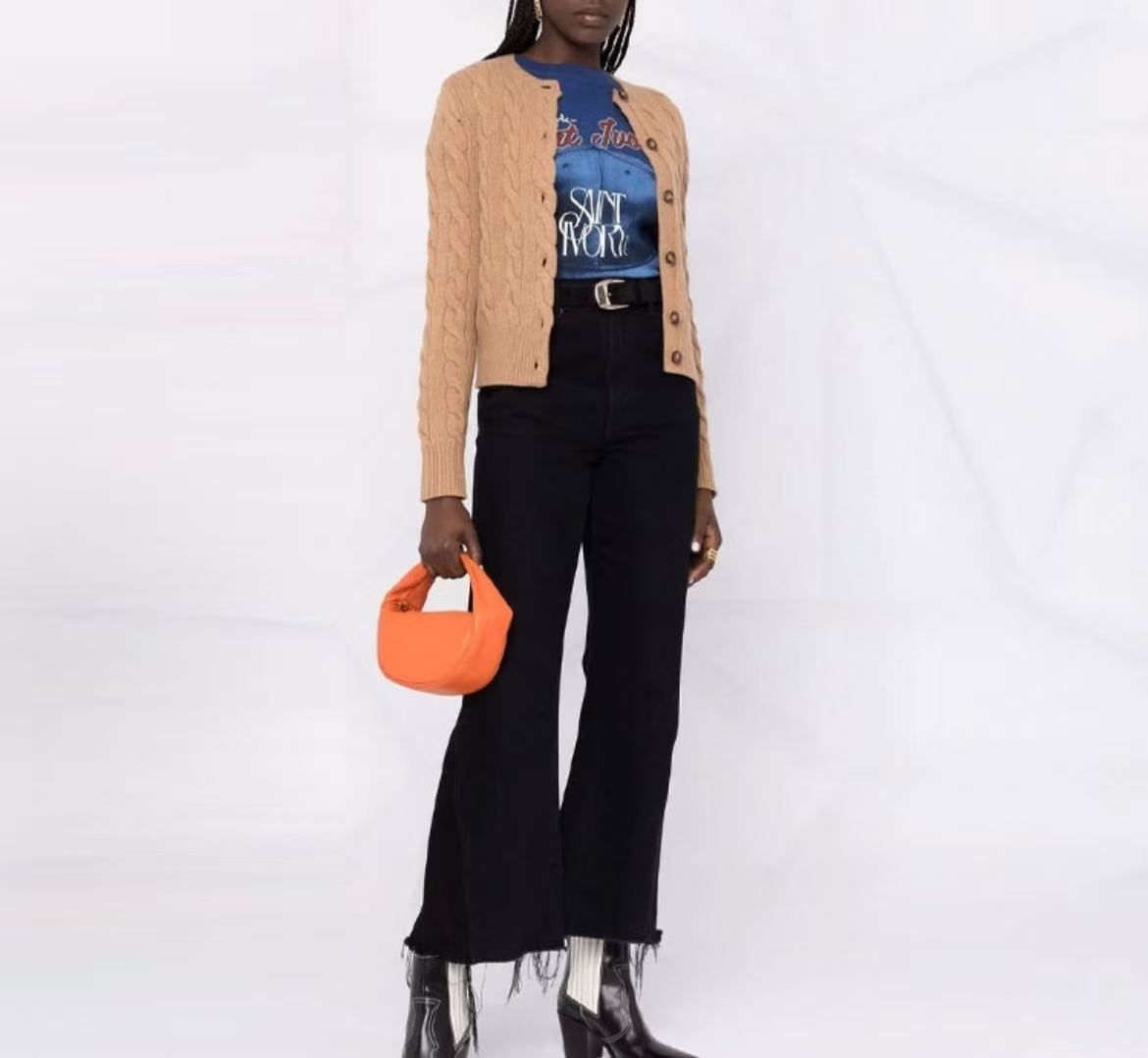 Ralph Lauren FW21 Coarse Twine Pattern Wool Sweater Knitted Blazer Coat Sweater Women's Brown