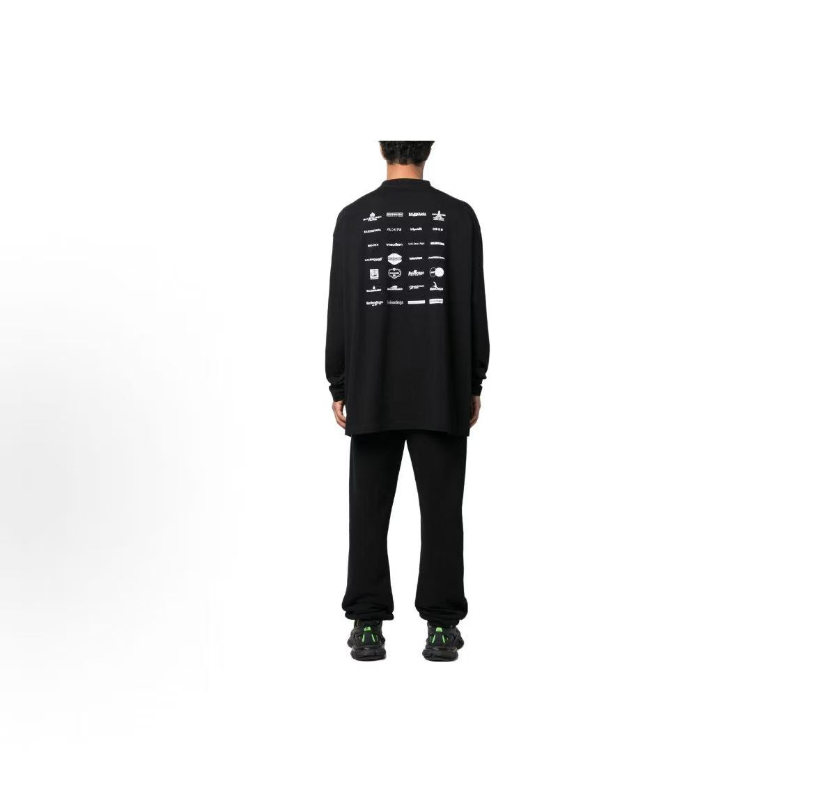 Balenciaga SS23 Logo Letter Print Round-neck Long-sleeved Sweater Regular Fit Men's Style Black