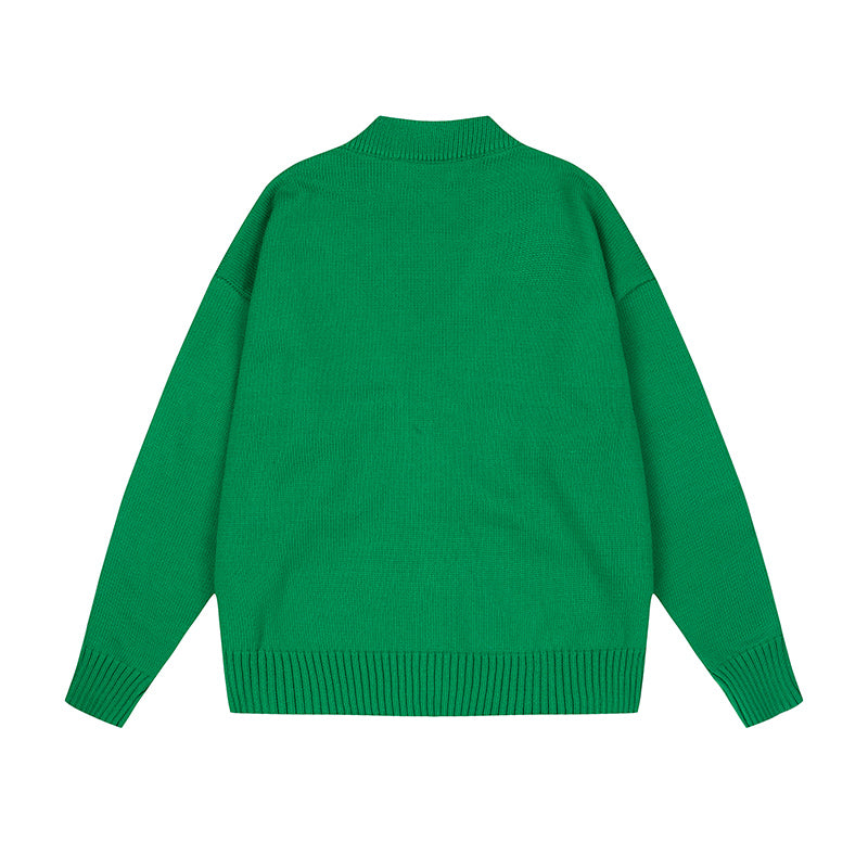 AMI Logo Cardigan Sweater Dark Green