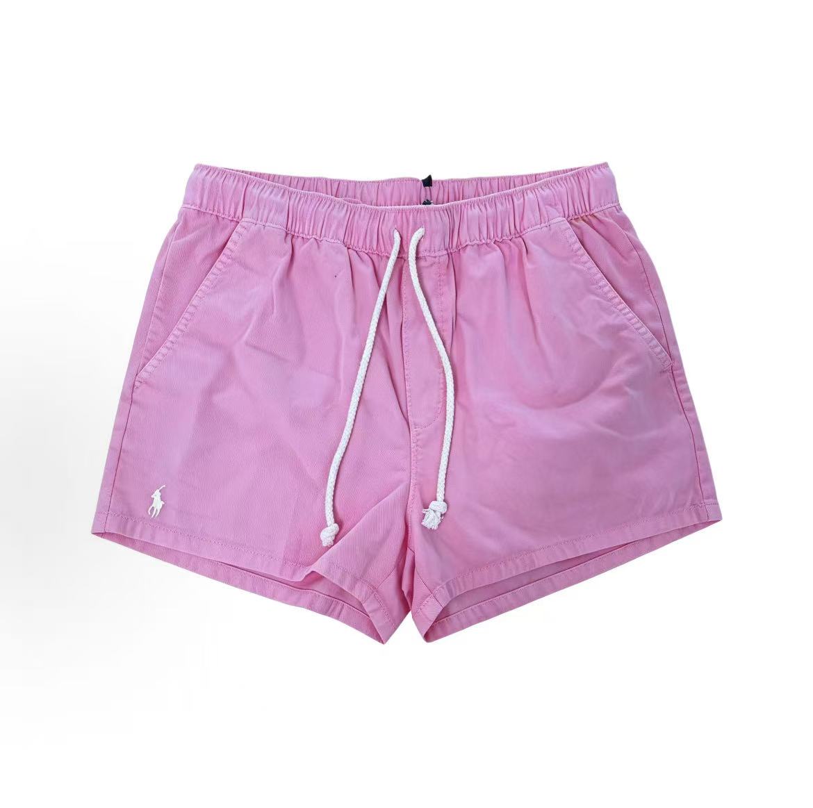 Ralph Lauren Solid-color Logo Embroidered Drawstring Straight Leg Casual Shorts - Women's - Pink