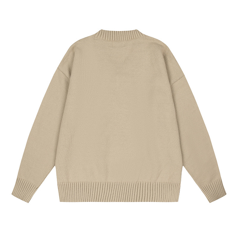 AMI Big Logo V Neck Sweater Brown
