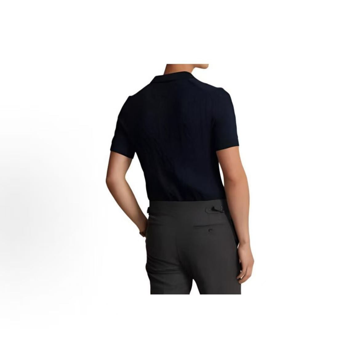 Ralph Lauren SS24 Pony Embroidered Logo Pattern Twisted Flower Knitted Cotton Button Hooded Short sleeved Polo Shirt Standard Edition Men's Blue