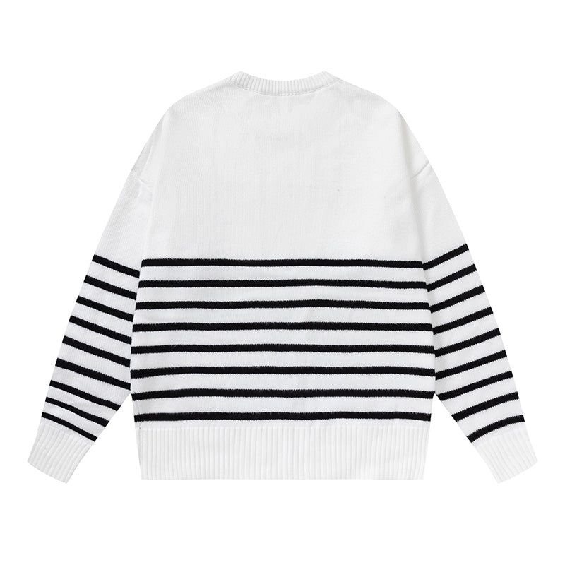 AMI Logo Stripe Print Crewneck Hoodie White