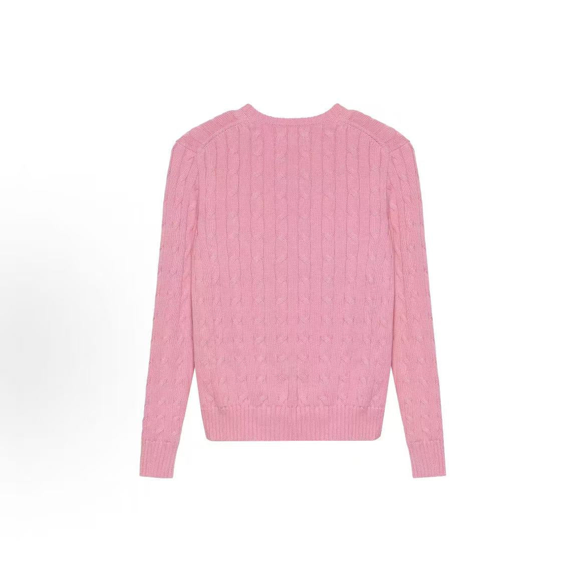Ralph Lauren SS23 brand logo pattern solid-color V-neck cotton pullover long-sleeve knit shirt classic version women's style pink