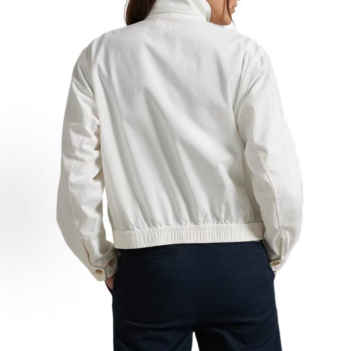 Ralph Lauren Solid-color Small Spikes Embroidered Collar Zip Long-Sleeved Jacket Coat for Women - White