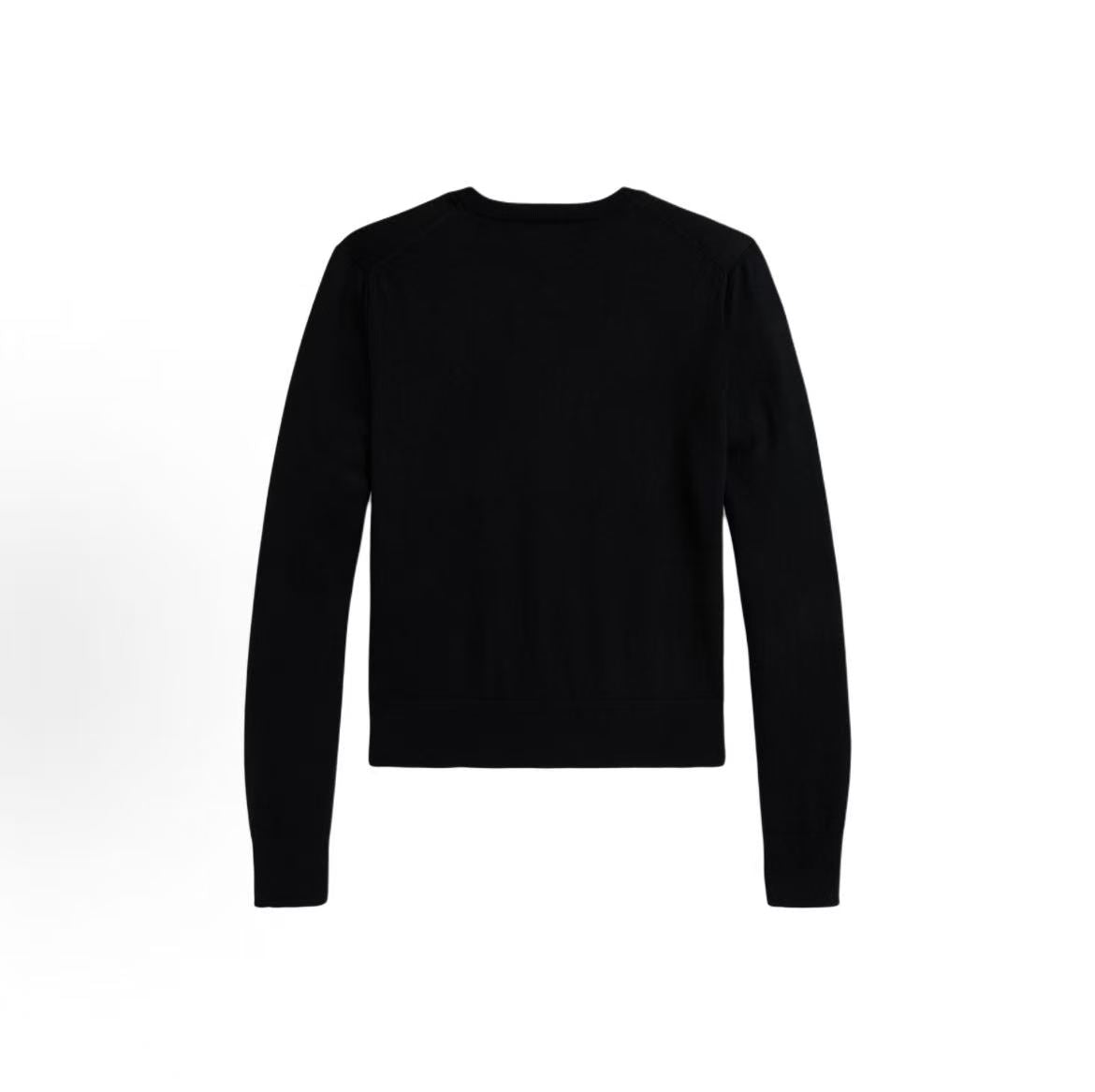 Ralph Lauren Embroidered Horse Pattern Cotton Blended Round-neck Single-button Long-sleeved Cardigan - Knitwear - Fitted Style - Women's - Polo Black