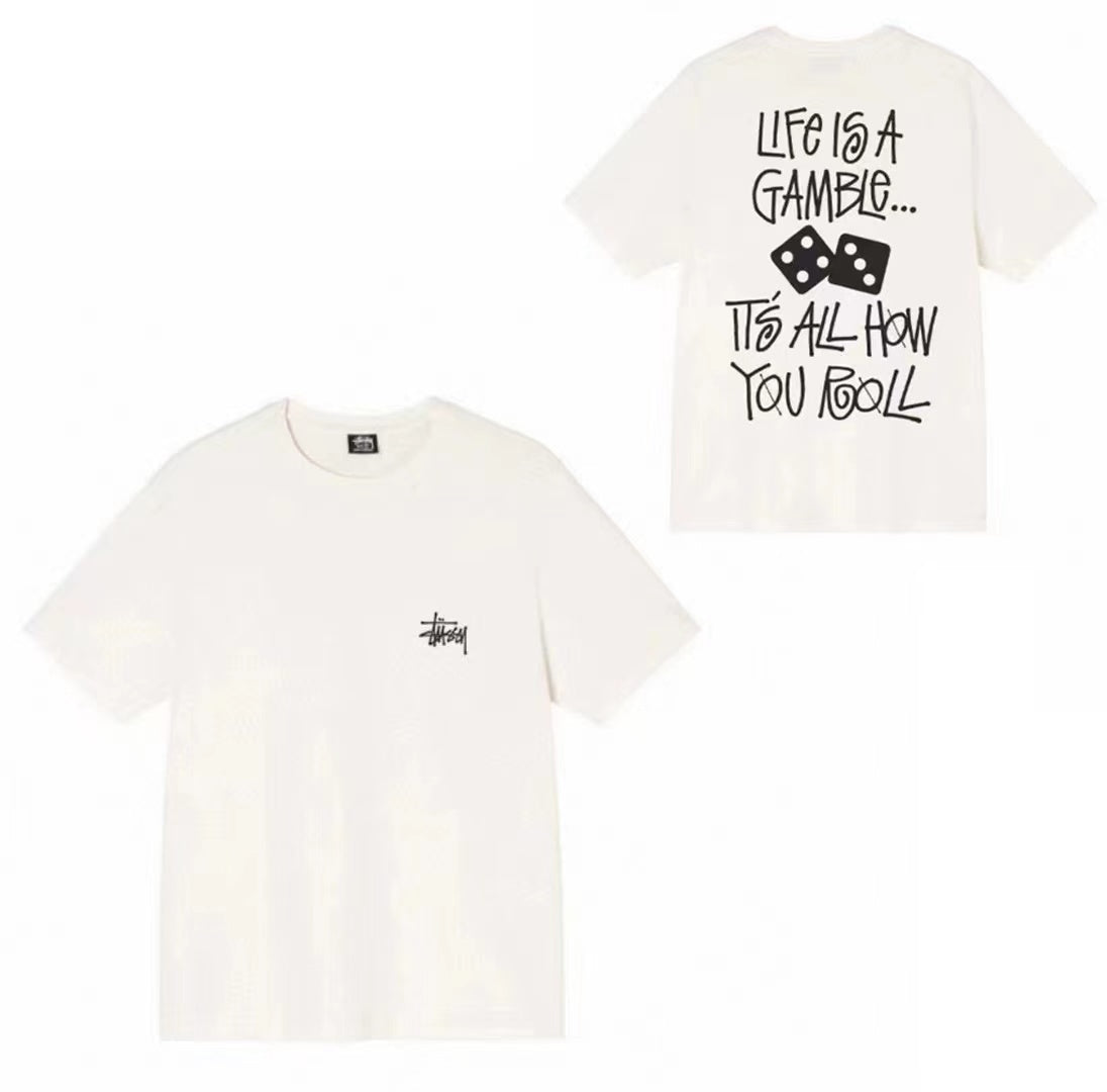 STUSSY LIFE IS A GAMBLE PRINT TEE WHITE