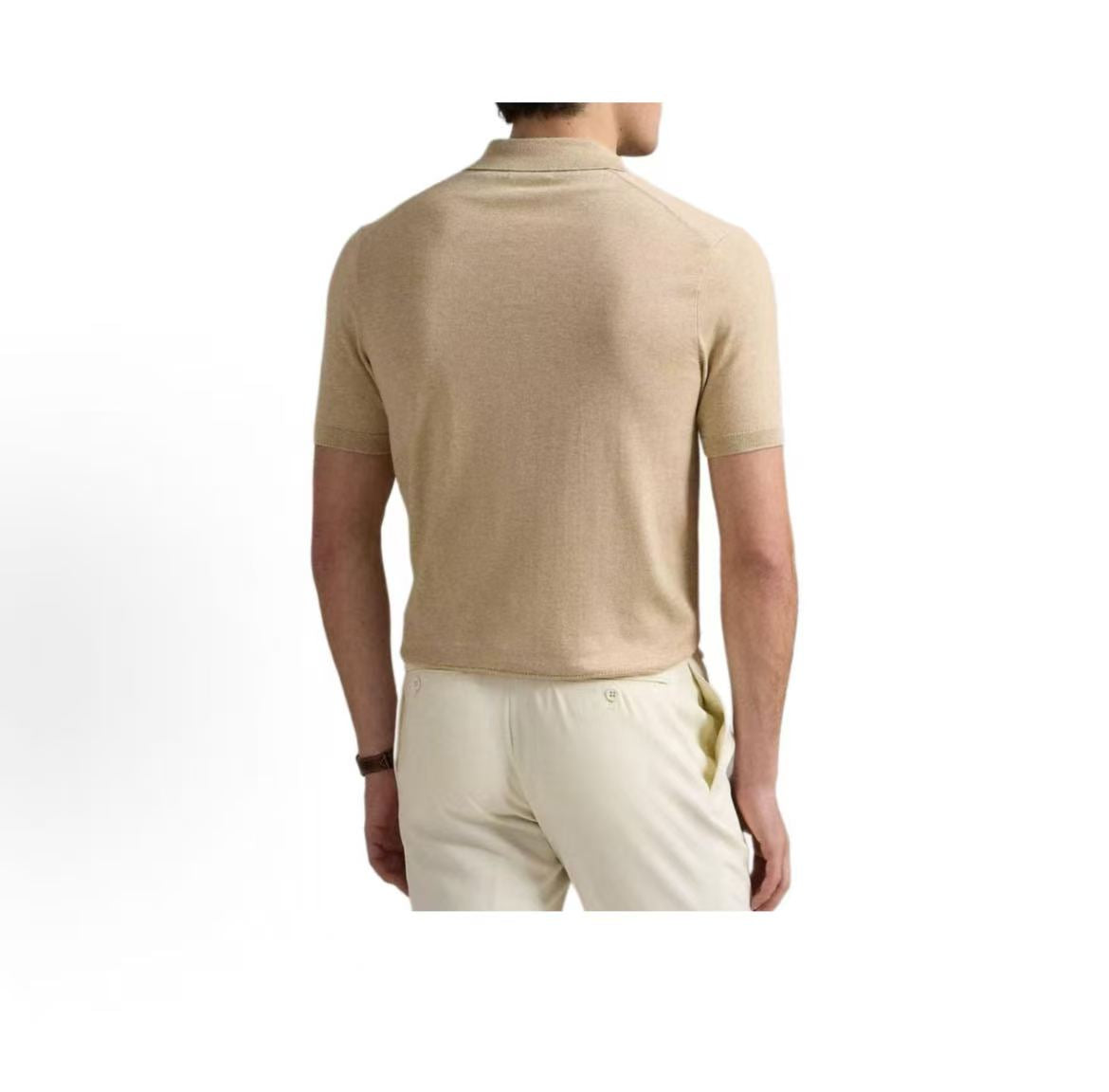 Ralph Lauren SS25 Solid Color Small Spikes Embroidery Straight-Tee Pullover Shirt for Men in Khaki Color