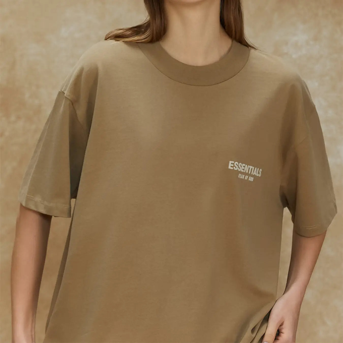 FOG FEAR OF GOD 22 ESSENTIALS double line single row flocking loose T-shirt Oak brown