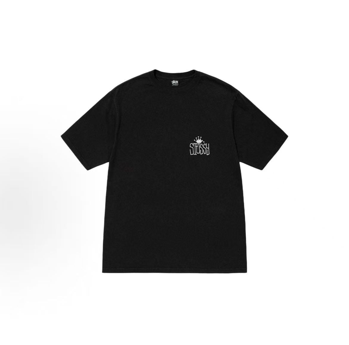 Stussy SS24 Round-neck Short-sleeved American Retro T-shirt with Screen-printed Pattern on Back - The same style for both men and women