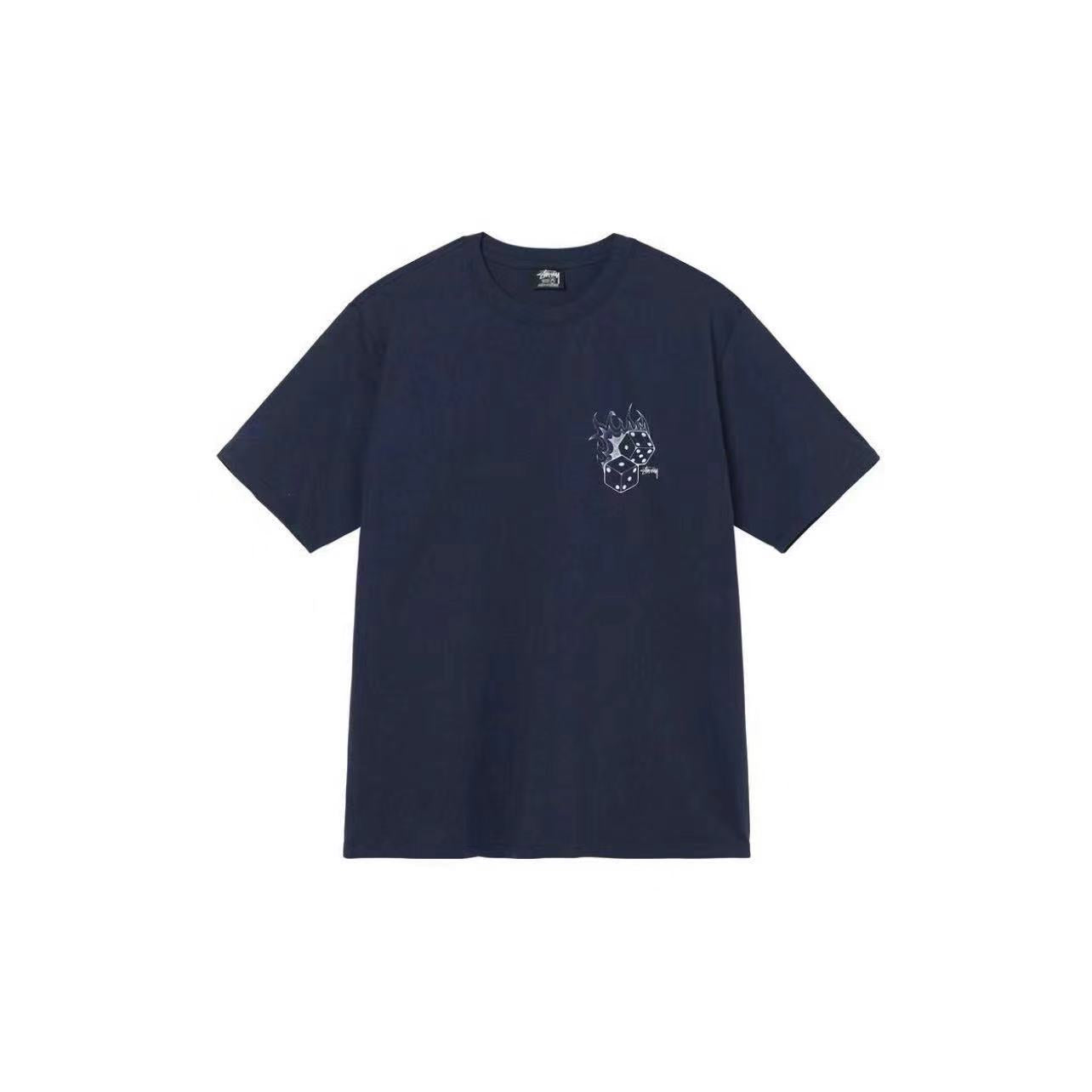 STUSSY FLAME DICE PRINT TEE NAVY