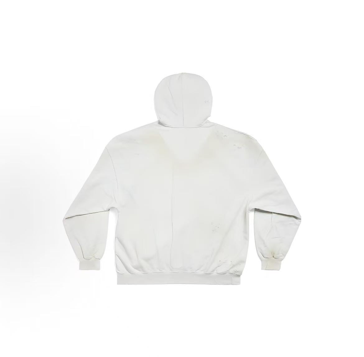 Balenciaga letter print pullover with hood and long sleeves. Regular fit. Men's and women's versions are the same. White.