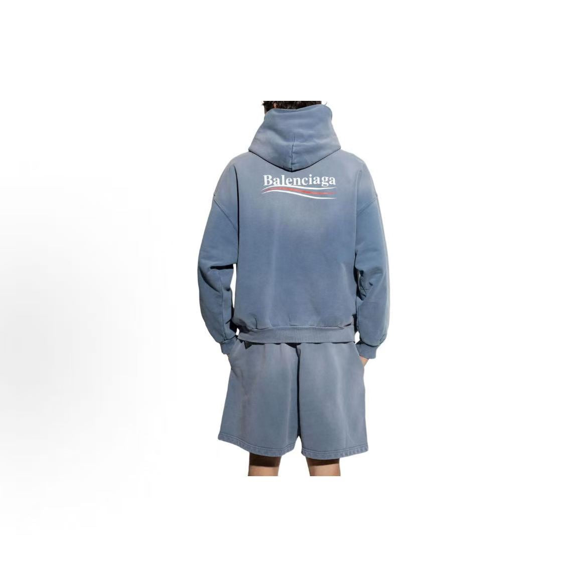 Balenciaga FW24 Long-sleeved Shirt with Pockets and Straight Bottom, Regular Fit, Men's Style, Blue Color