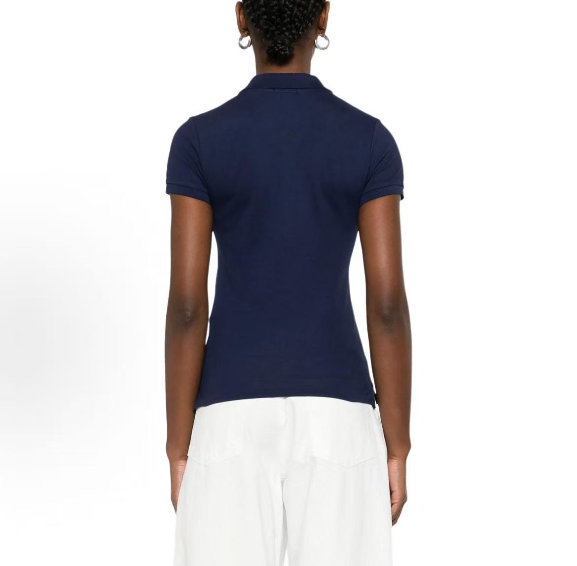 Ralph Lauren Logo Single-Button Collar Short-Sleeved Shirt for Women in Blue