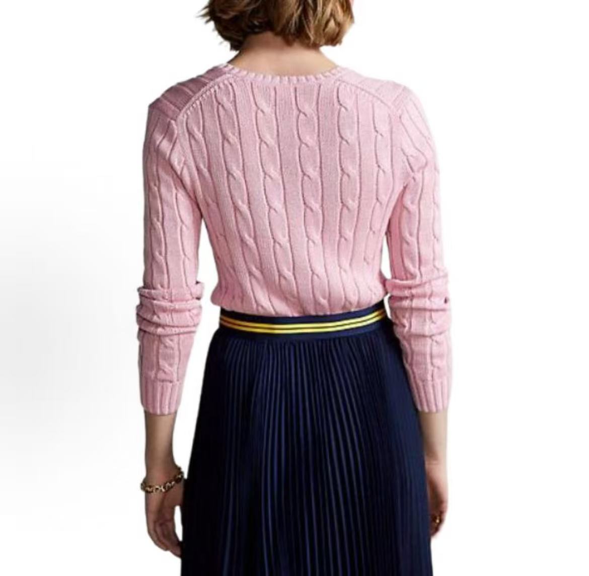 Ralph Lauren SS23 V-neck Long Sleeve Plaid Knit Shirt - Standard Fit - Women's Style