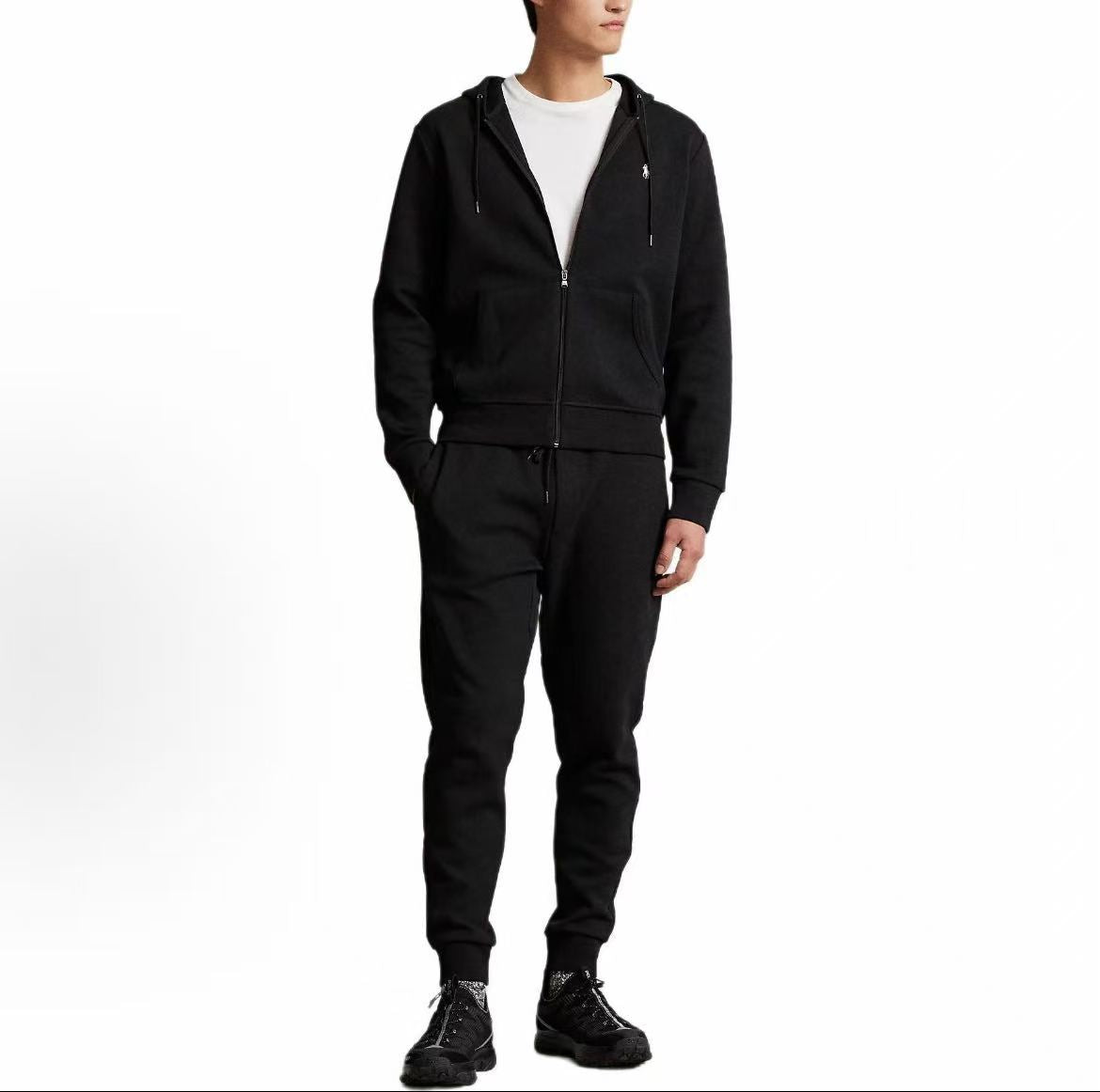 Ralph Lauren Elastic Drawstring Belt, Knitted Sport Pants, Men's Style, Black